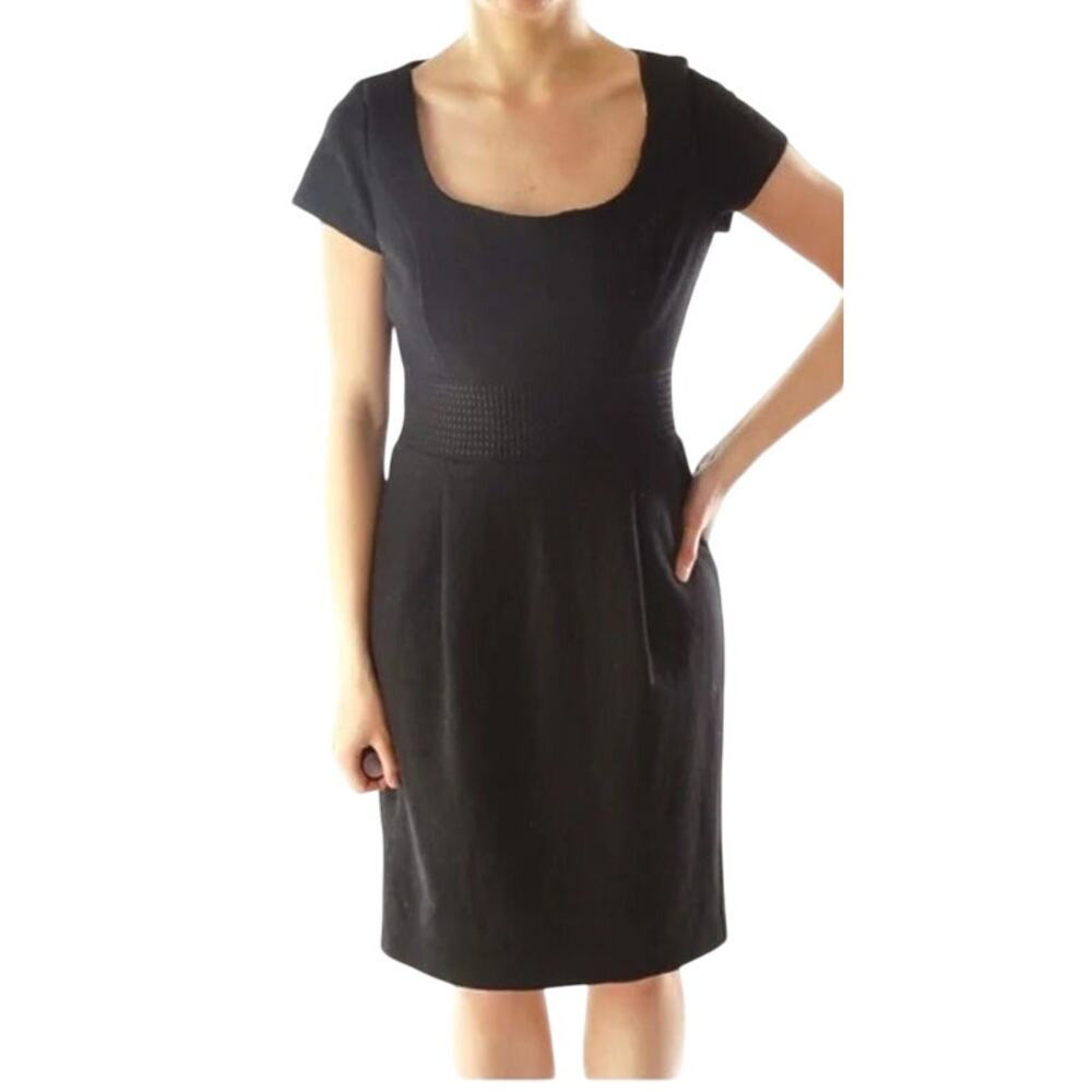 Banana Republic Wool Square Neck Short Sleeve Sheath Dress Size 6 Black